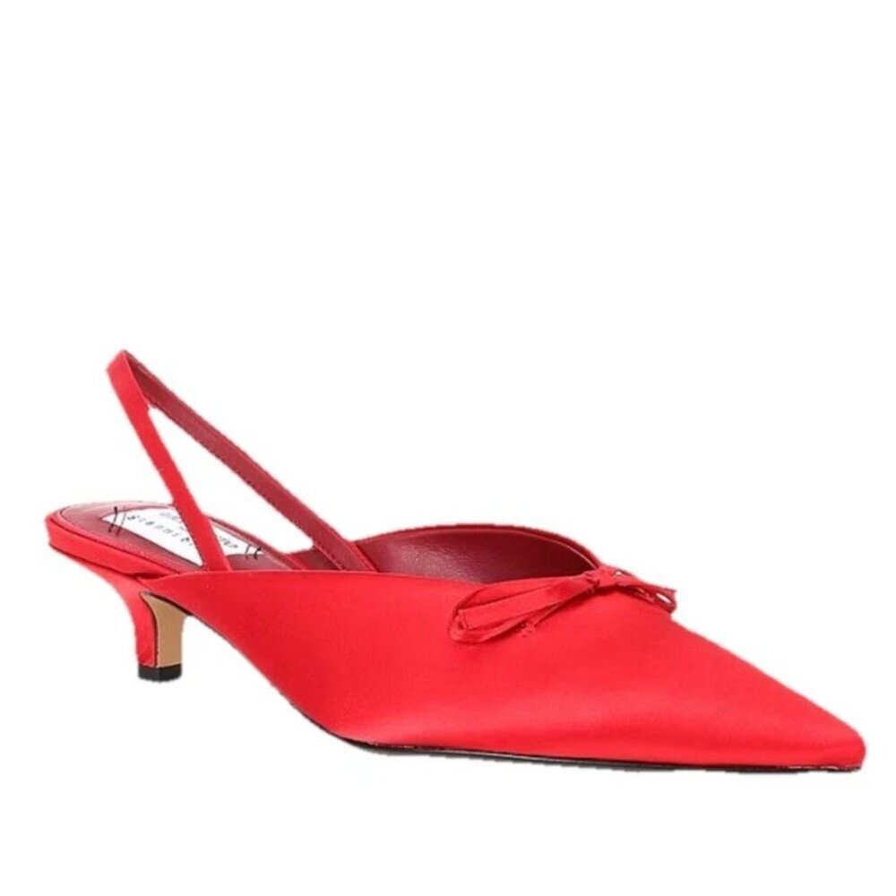 NEW Gianni Bini x Lilly Sisto Sisto Satin Bow Slingback Kitten Heel Pumps in Red - Picture 3 of 3